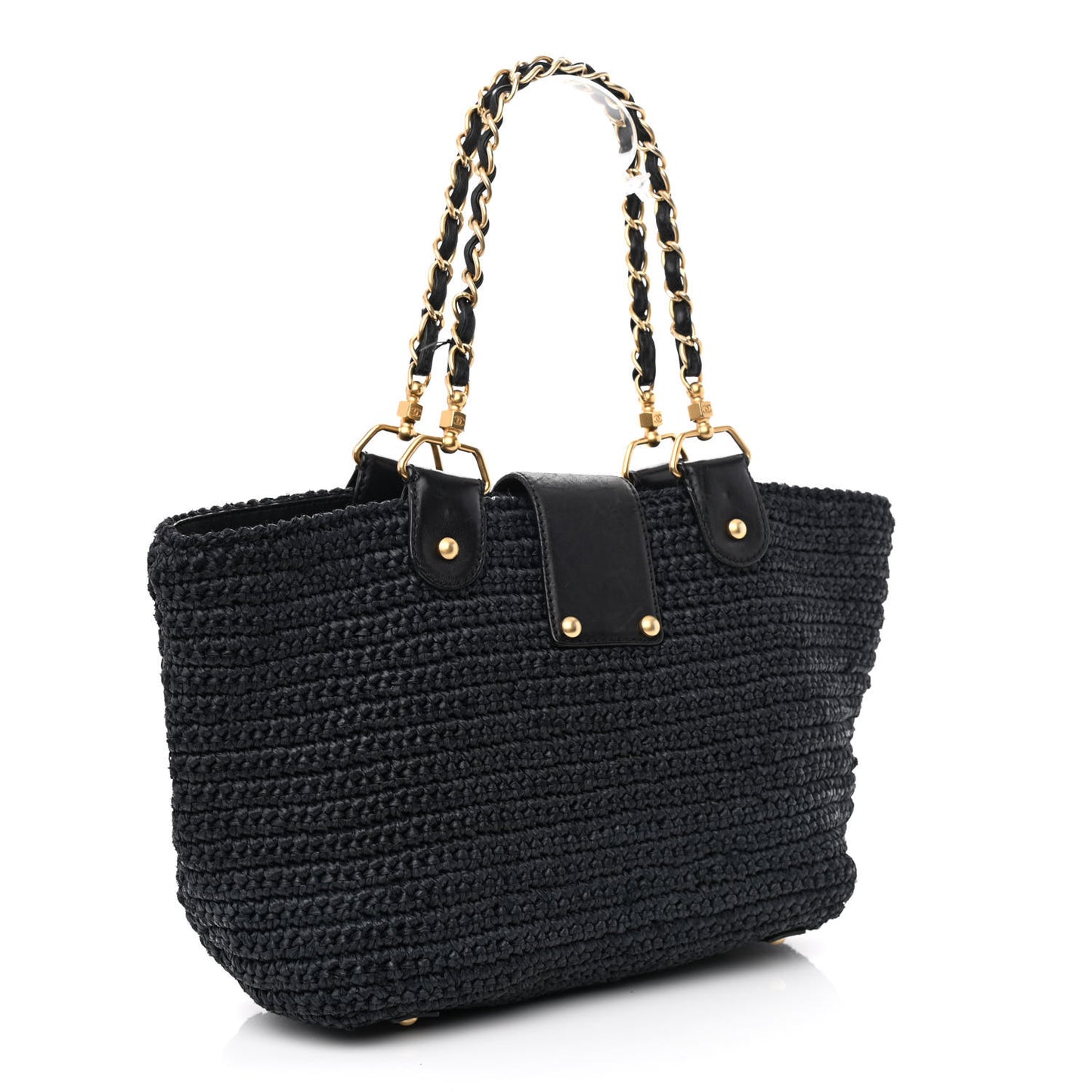 Straw Raffia Tote Black