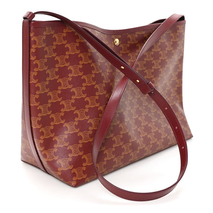 Celine Triomphe Canvas Calfskin Soft Shopper Tote Burgundy Tan 3 of 11