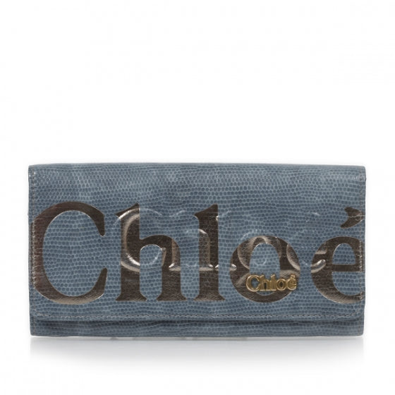 Chloe Lizard Embossed Eclipse Continental Flap Wallet Blue 1 of 10