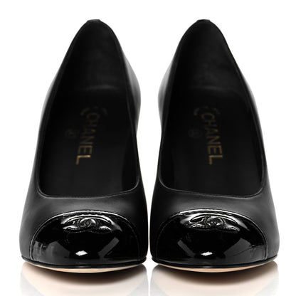 Chanel Lambskin Patent Calfskin Cap Toe CC Pumps 38.5 Black 2 of 9
