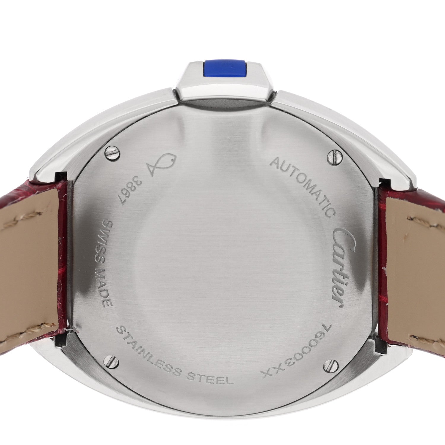 Cartier Stainless Steel Alligator 31mm Cle De Cartier Automatic Watch Burgundy 4 of 5