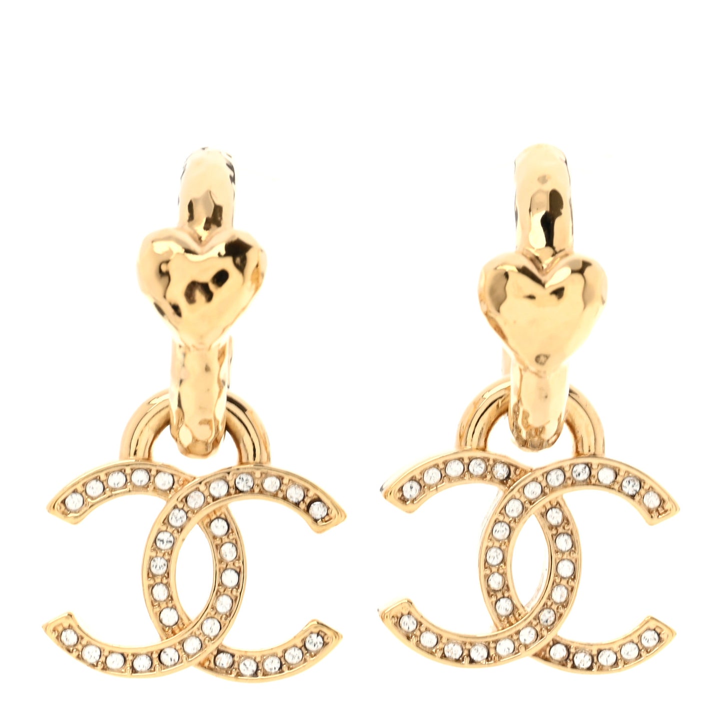 Metal Crystal Studded CC Hoop Drop Earrings Gold