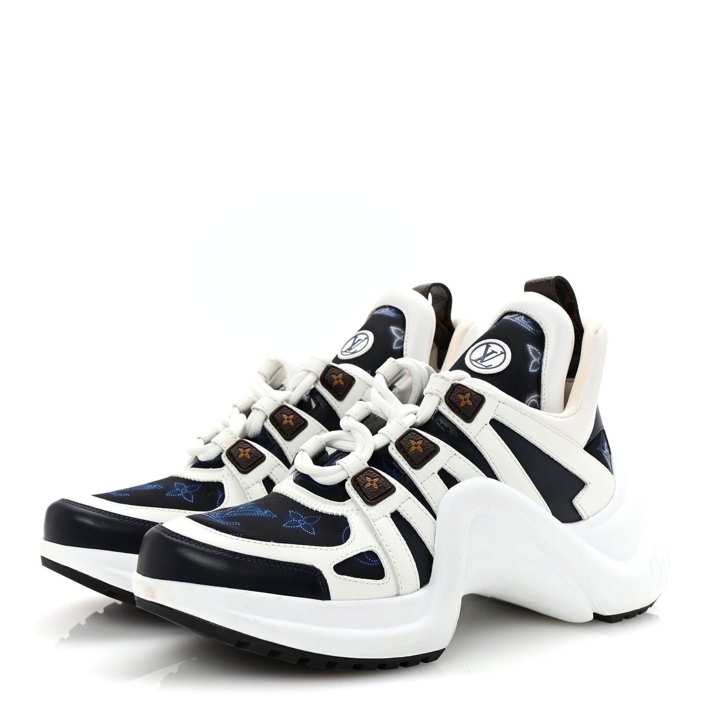 Calfskin LV Nylon Flight Mode Archlight Sneaker 38 Navy Blue