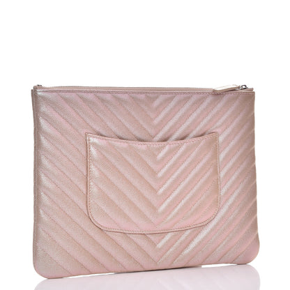 Chanel Iridescent Caviar Chevron Quilted Medium Cosmetic Case Light Gold 3 of 8