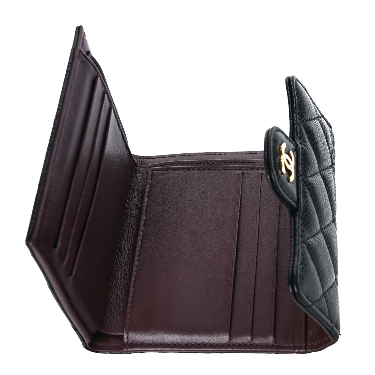 Caviar Quilted Compact Flap Wallet Black