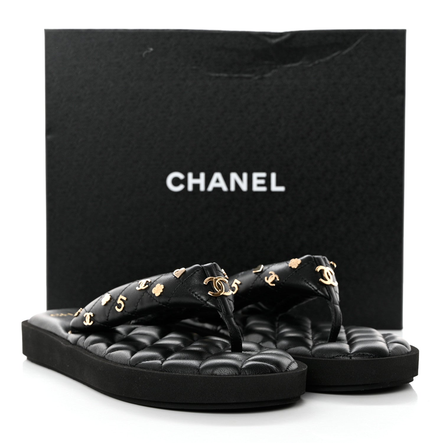 Chanel Lambskin Quilted Padded Charms Thong Sandals 39.5 Black 8 of 8