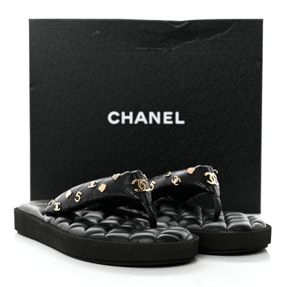 Chanel Lambskin Quilted Padded Charms Thong Sandals 39.5 Black 8 of 8