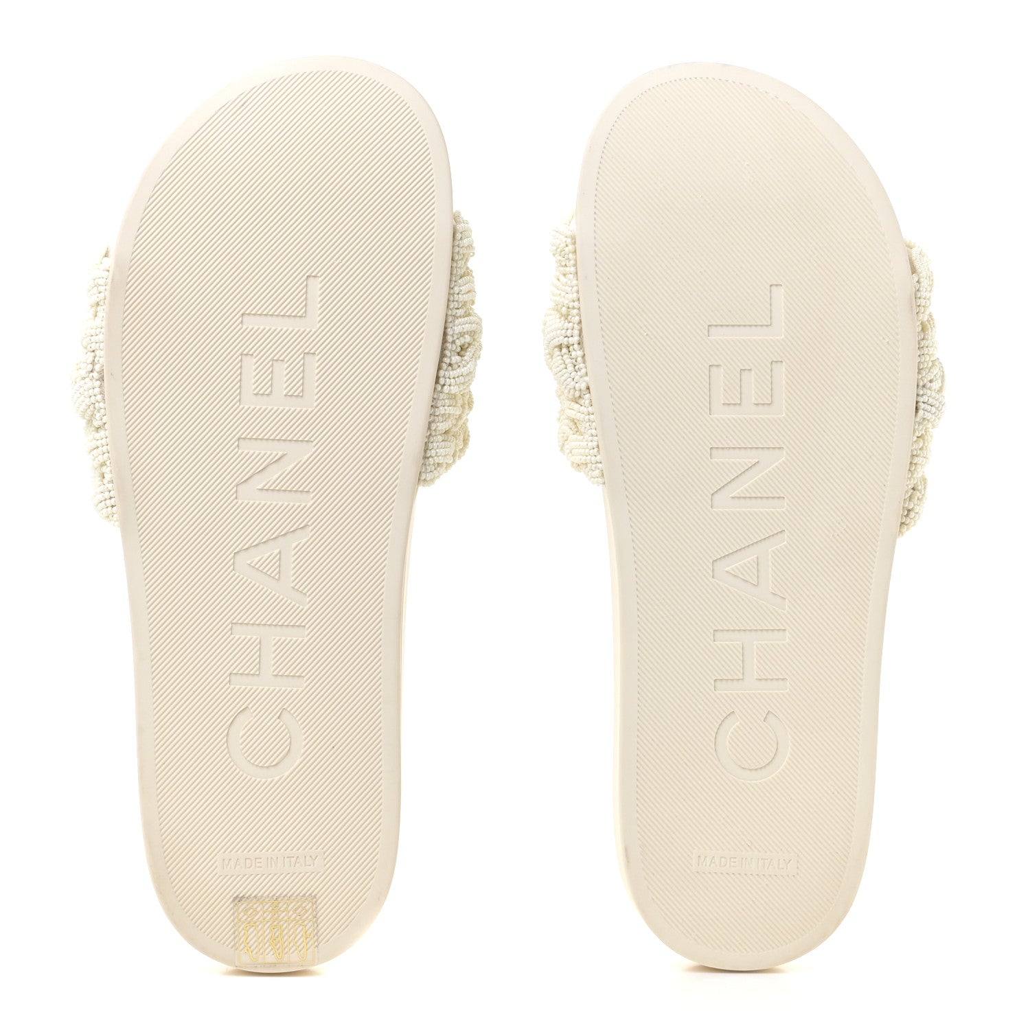 Chanel Lambskin Pearl Beaded Woven Slides 39 Beige 6 of 12