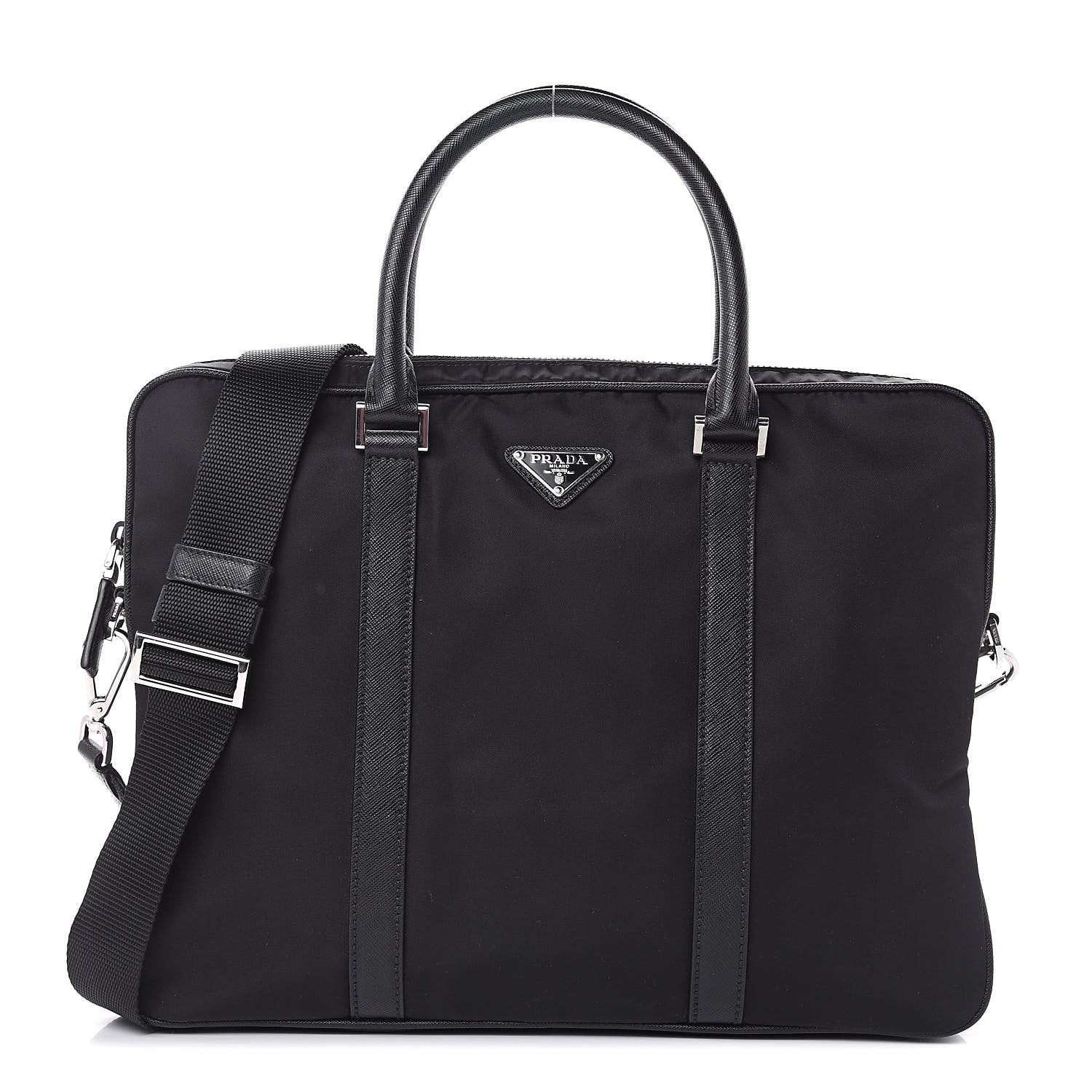Prada Tessuto Nylon Saffiano Metal Triangle Logo Work Bag Black 1 of 9