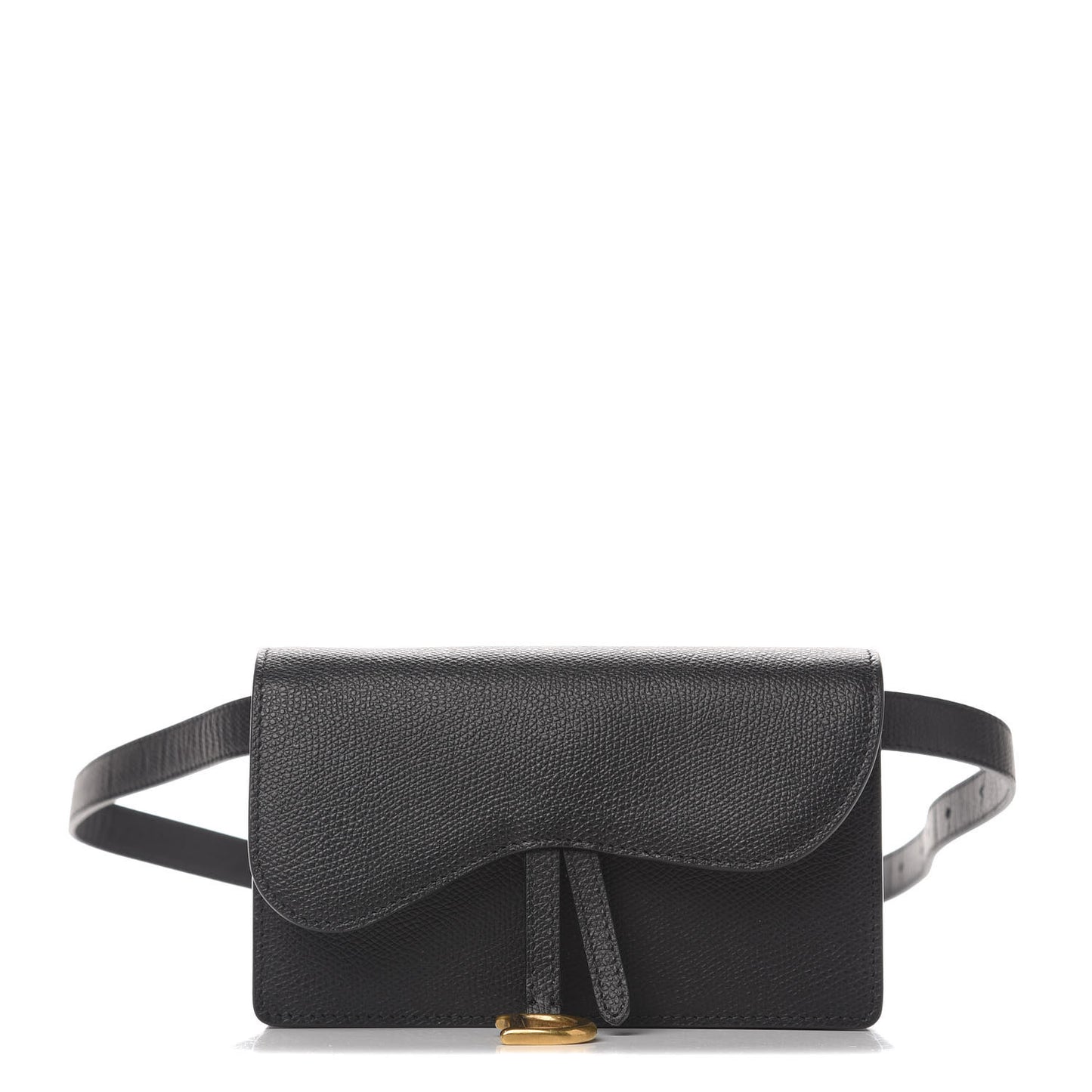 Grained Calfskin Saddle Belt Clutch Black