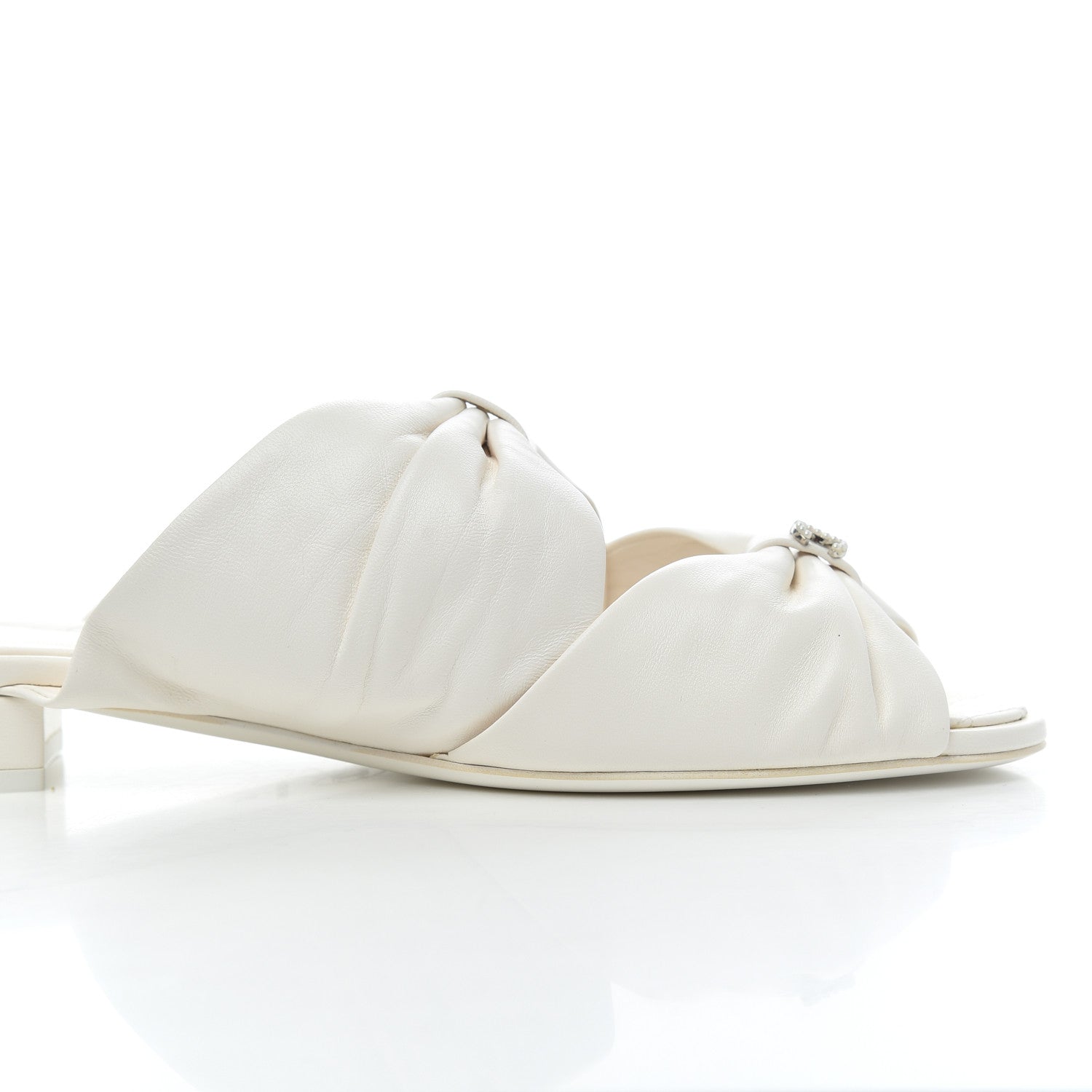 Chanel Lambskin Pearl Bow CC Flat Sandals 38 White 10 of 17