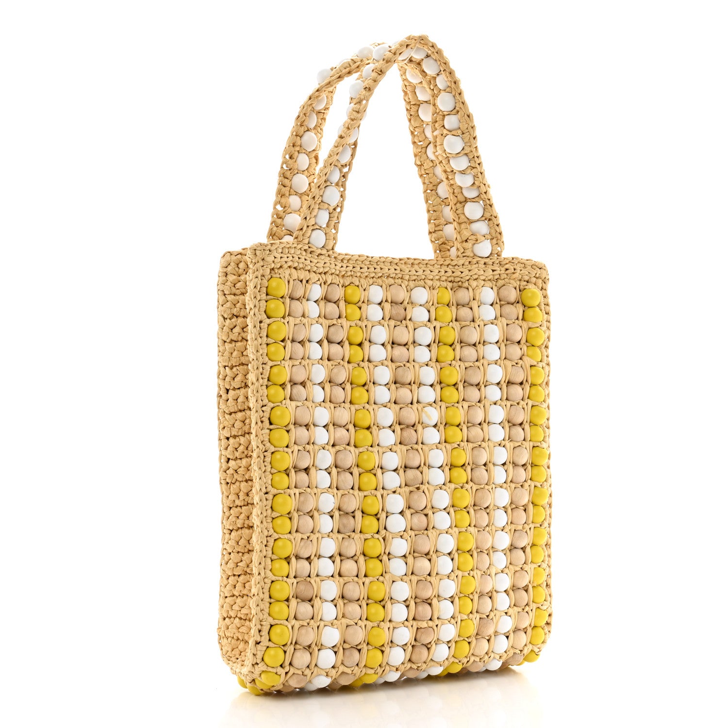 Prada Raffia Wood Bead Embroidered Logo Tote Bag Naturale 3 of 11