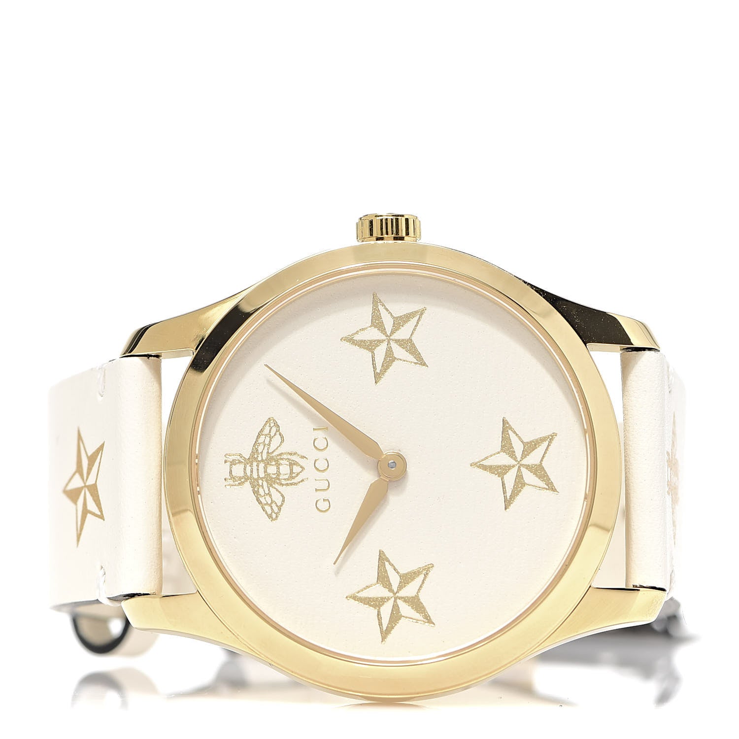 Gucci Stainless Steel Calfskin 38mm G-Timeless Bee Star Quartz Watch White 3 of 7