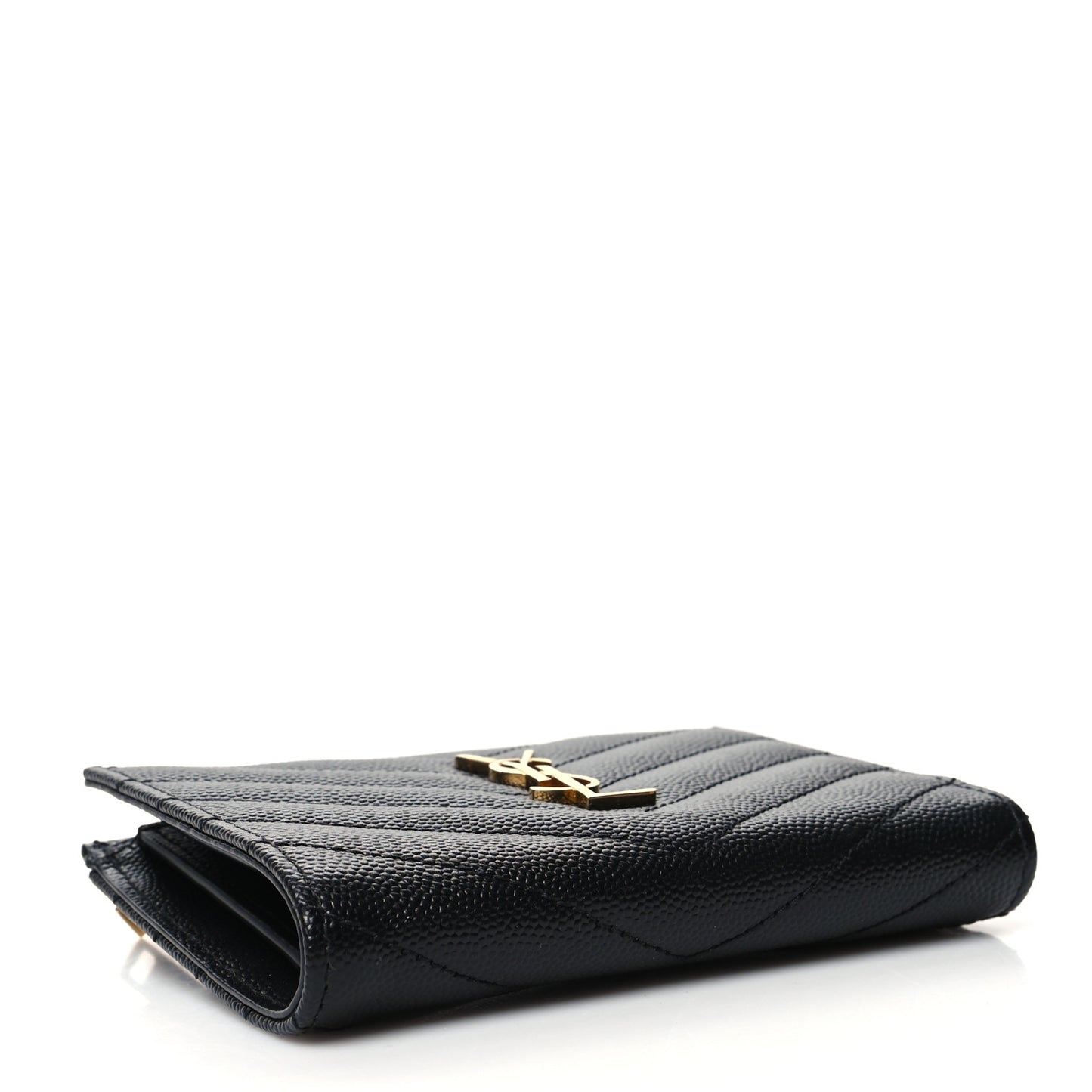 Grain De Poudre Matelasse Chevron Monogram Zipped Two-Part Wallet Black