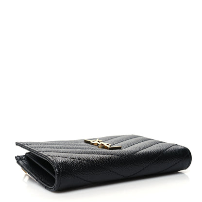 Saint Laurent Grain De Poudre Matelasse Chevron Monogram Zipped Two-Part Wallet Black 4 of 11