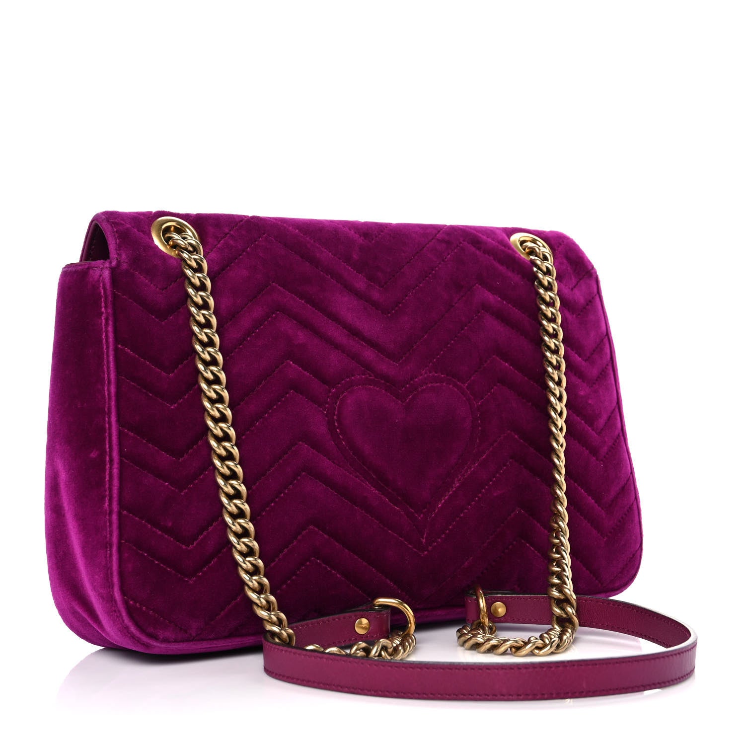 Gucci Velvet Matelasse Medium GG Marmont Shoulder Bag Fuchsia Violet Cyclamen 3 of 10