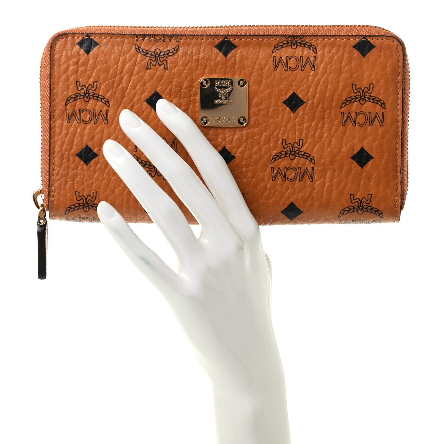 MCM Visetos Heritage Large Zip Around Wallet Cognac 784244