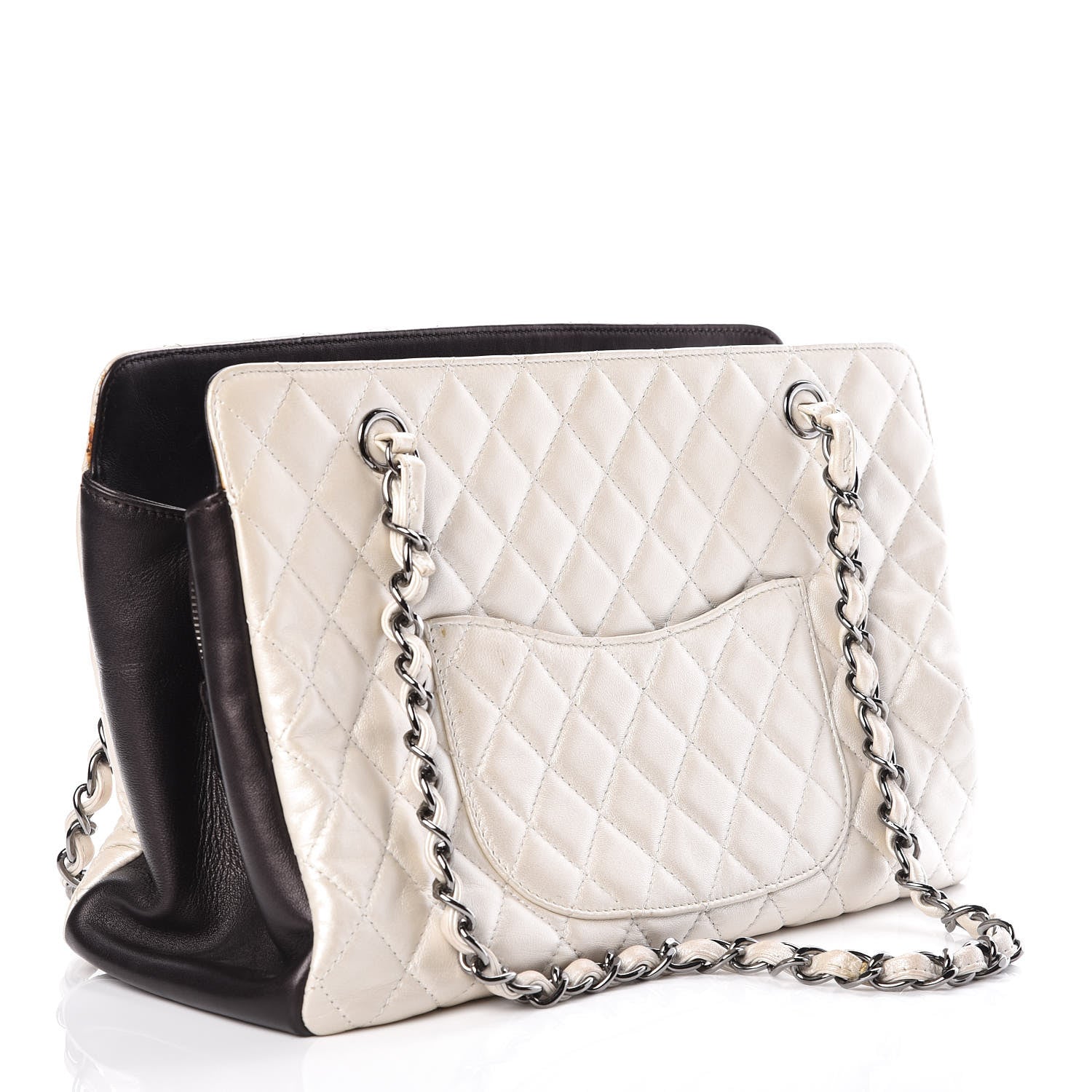 Chanel Metallic Lambskin Quilted Mademoiselle Tote Pearl 3 of 13