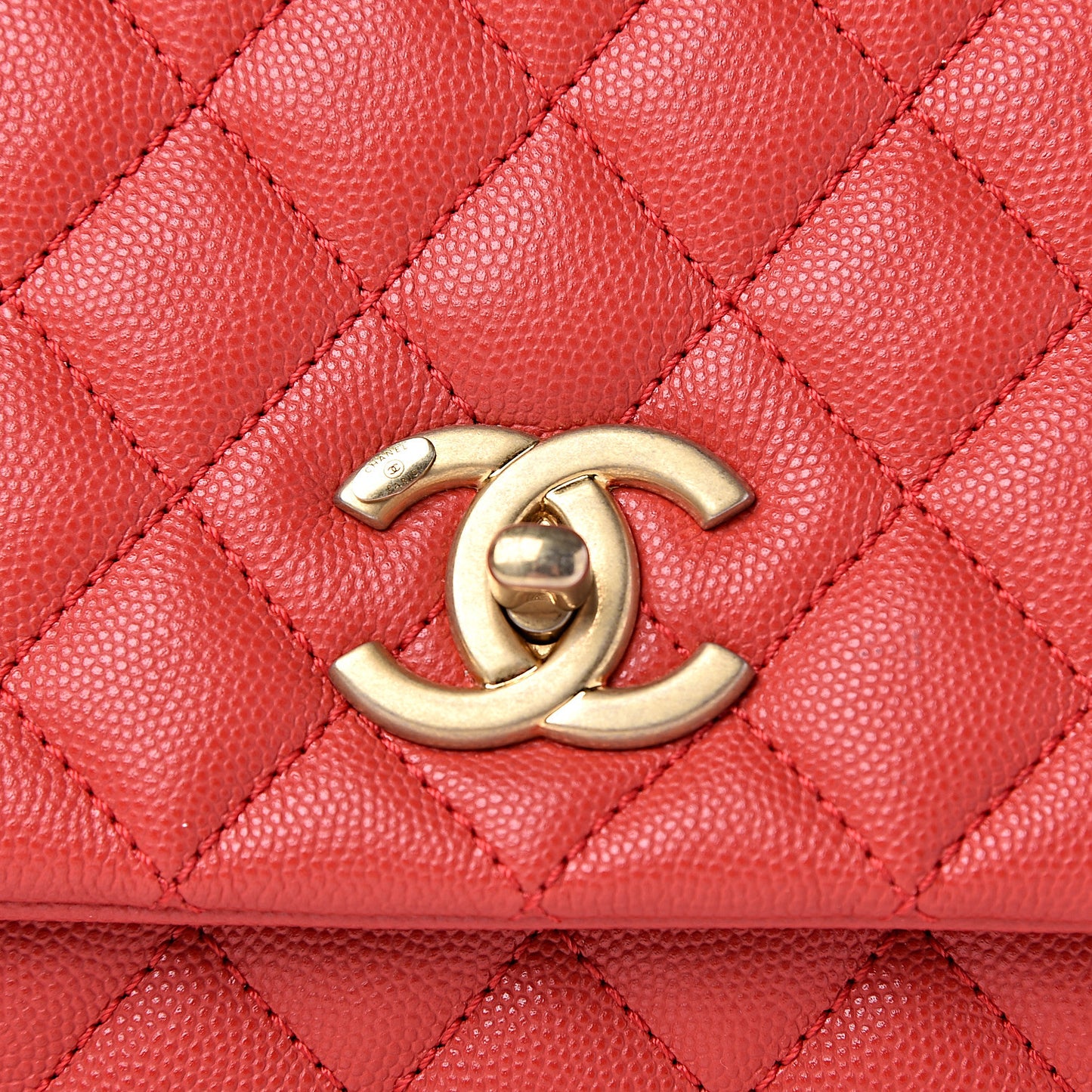 Caviar Quilted Small Coco Handle Flap Red