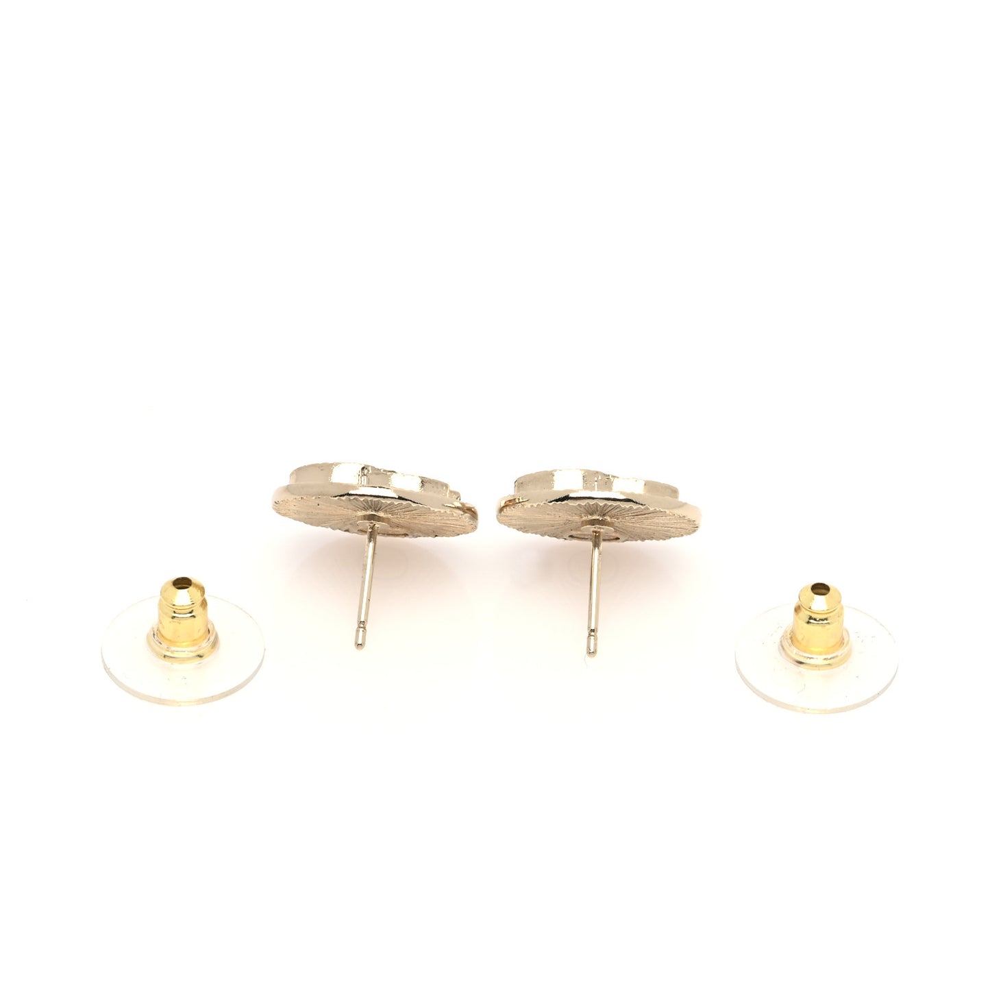 Crystal CC Round Medallion Earrings Light Gold
