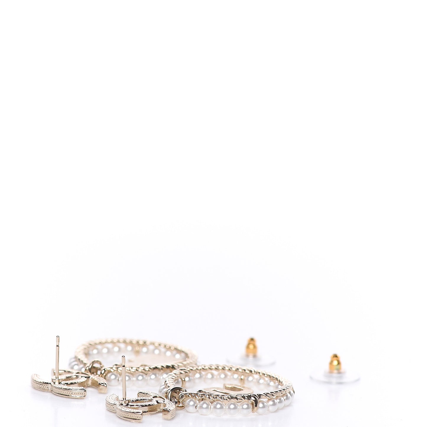Crystal Pearl Charms CC Drop Earrings Gold