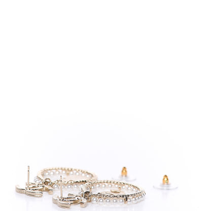 Chanel Crystal Pearl Charms CC Drop Earrings Gold 4 of 5