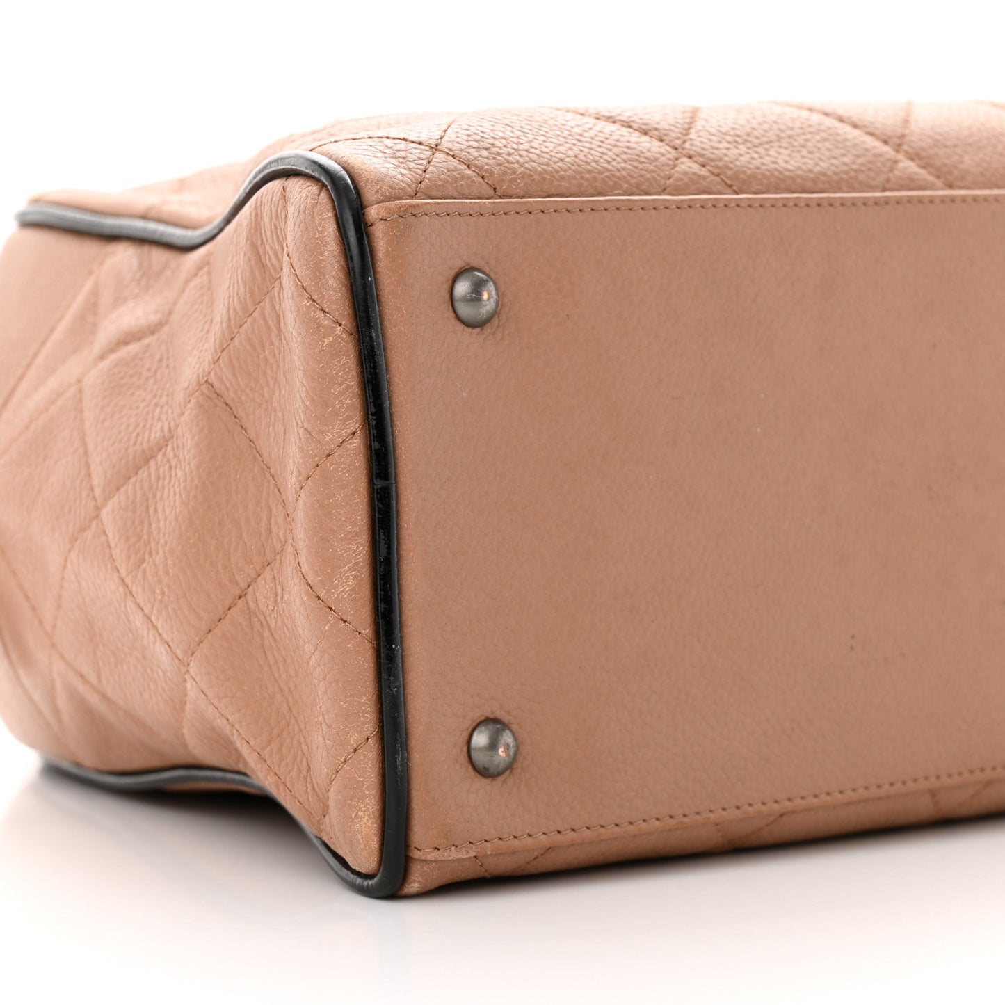 Calfskin Quilted Large Bowler Beige Black