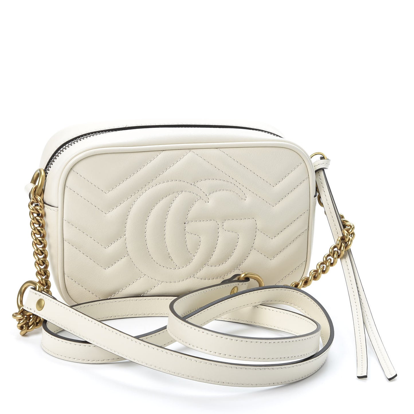 Calfskin Matelasse Mini GG Marmont Chain Shoulder Bag White