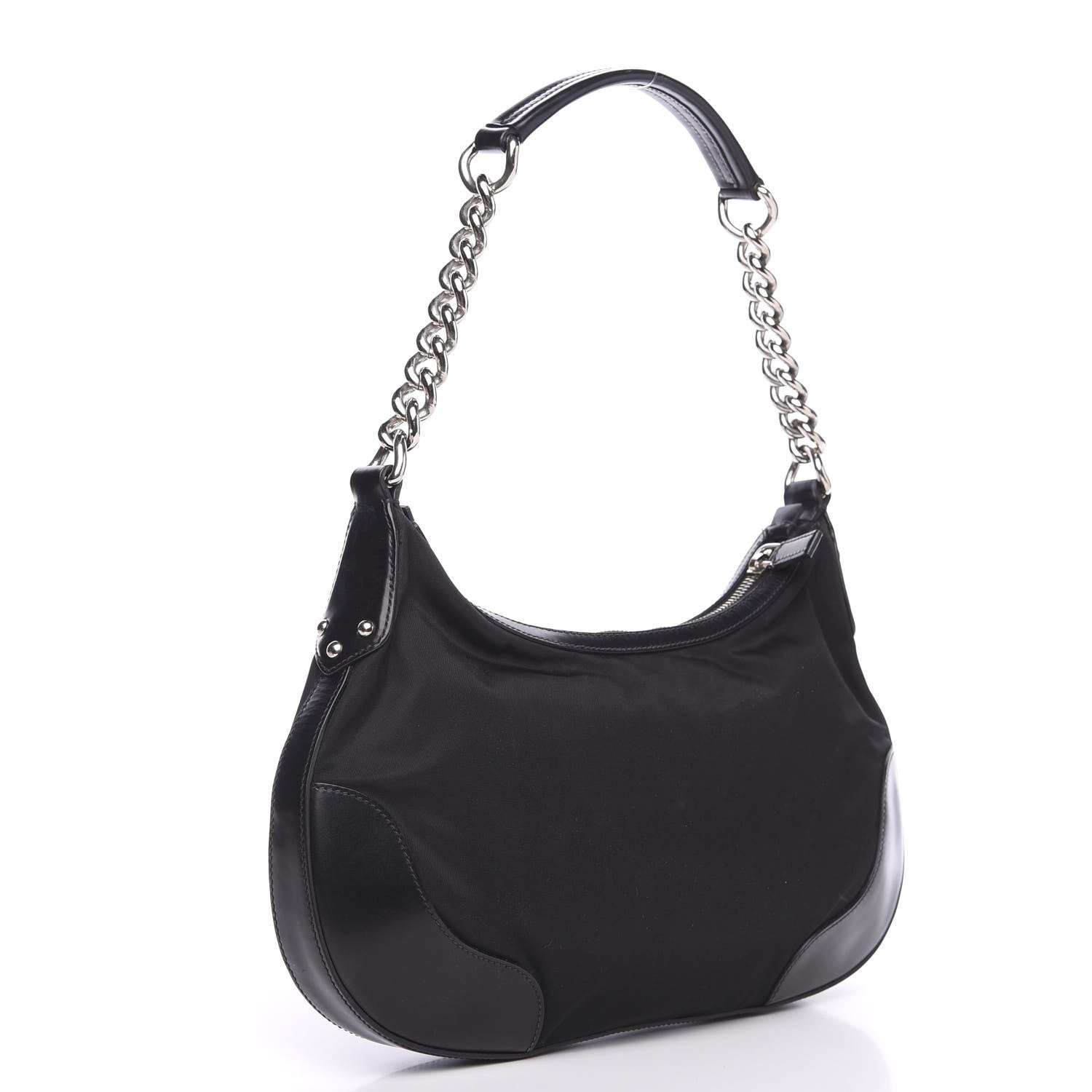 Prada Tessuto Nylon Calfskin Chain Shoulder Bag Black 2 of 11