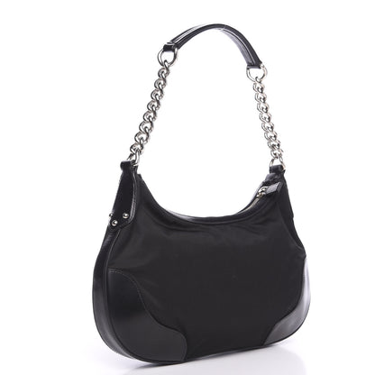 Prada Tessuto Nylon Calfskin Chain Shoulder Bag Black 2 of 11