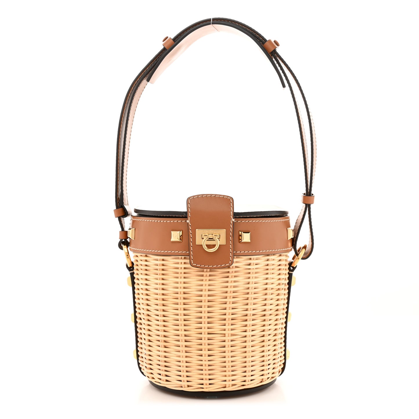 Wicker Calfskin Gancini Bucket Bag Sella