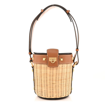 Salvatore Ferragamo Wicker Calfskin Gancini Bucket Bag Sella 1 of 9