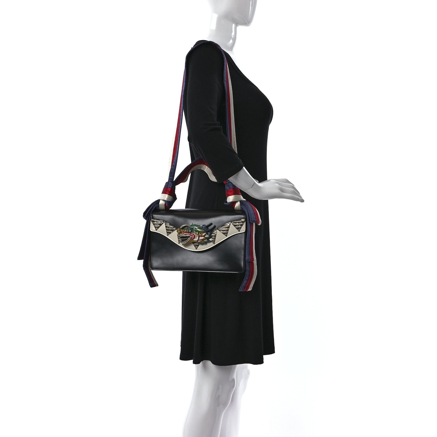 Calfskin Naga Dragon Small Shoulder Bag Black