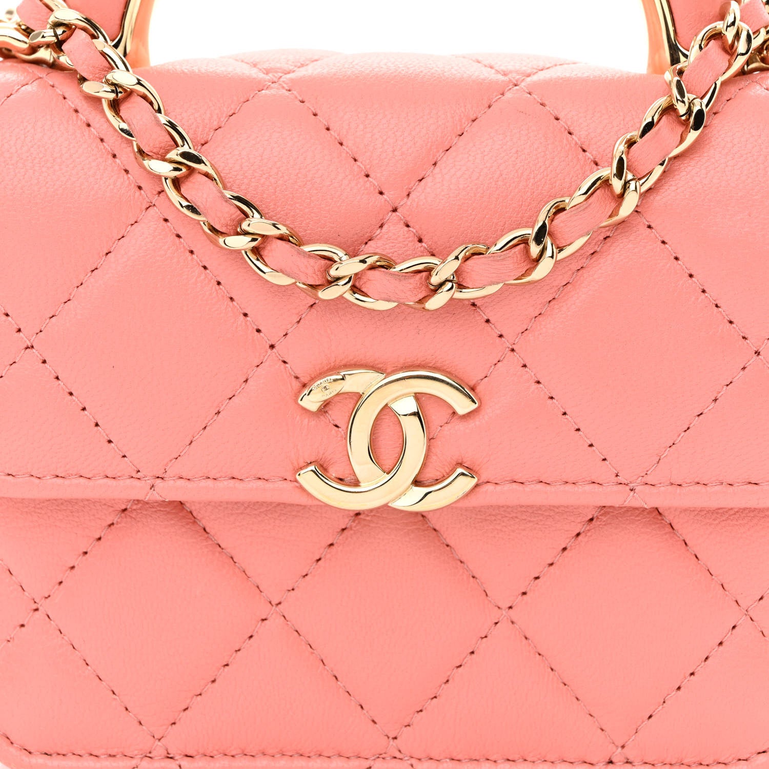 Chanel Lambskin Quilted Top Handle Flap Clutch With Chain Pink 8 of 11