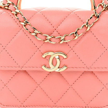 Chanel Lambskin Quilted Top Handle Flap Clutch With Chain Pink 8 of 11