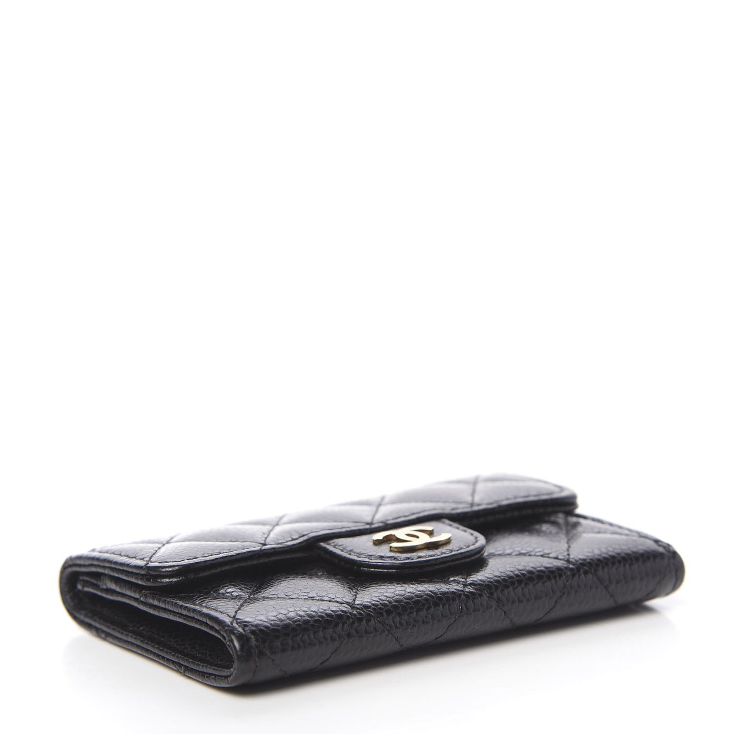 Caviar Quilted Flap Card Holder Black
