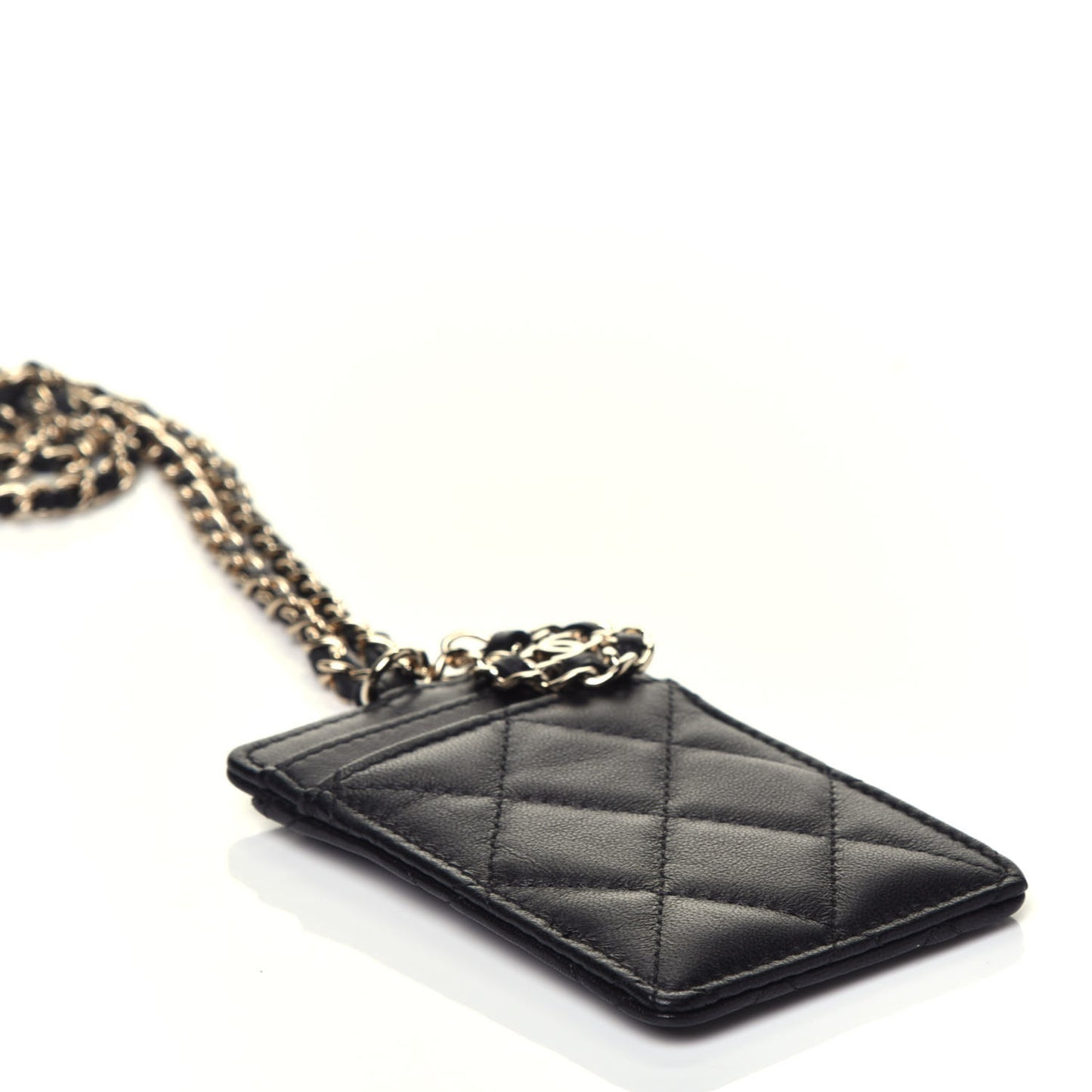 Lambskin Quilted Card Holder On Chain Black