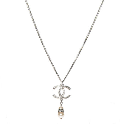 Chanel Pearl Crystal CC Necklace Silver 1 of 9