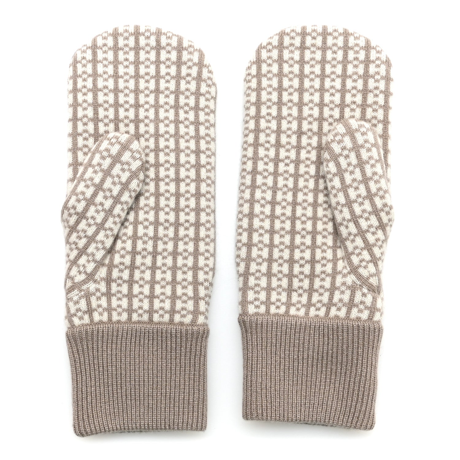 Hermes Cashmere Jacquard d'H Hope Mittens M Etoupe Ecru 1981990