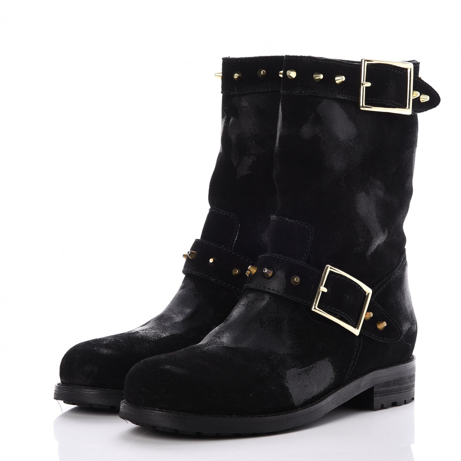 Jimmy Choo Distressed Waxed Leather Studded Biker Moto Boot 38 Black 3 of 9