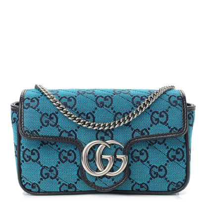 Gucci Monogram Multicolor Matelasse Diagonal Super Mini GG Marmont Shoulder Bag Light Blue 1 of 10