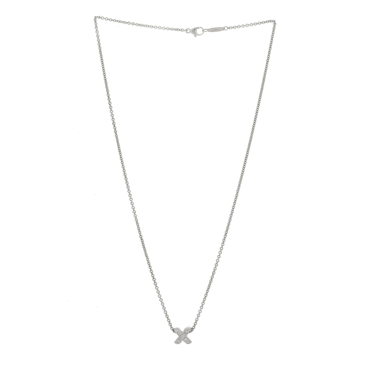 18K White Gold Diamond Cross Stitch Pendant Necklace
