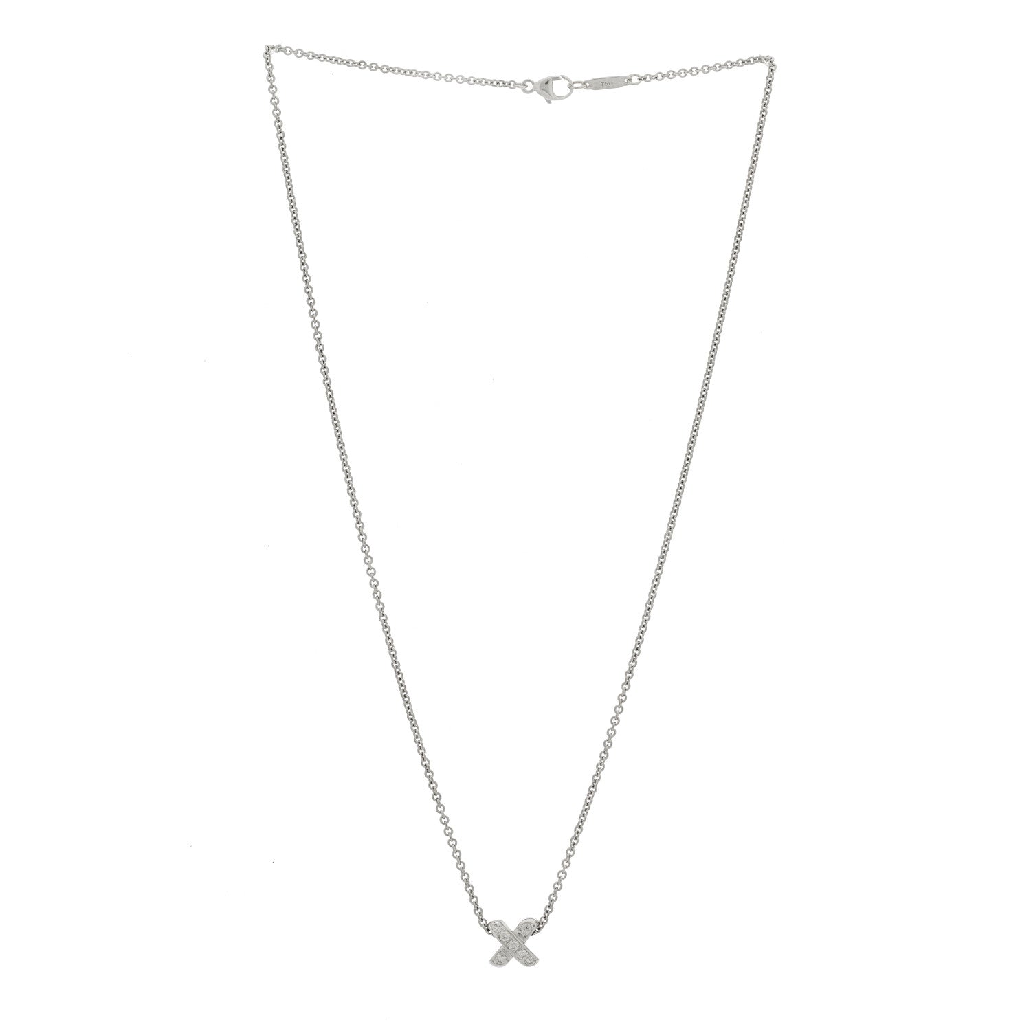 Tiffany 18K White Gold Diamond Cross Stitch Pendant Necklace 3 of 5