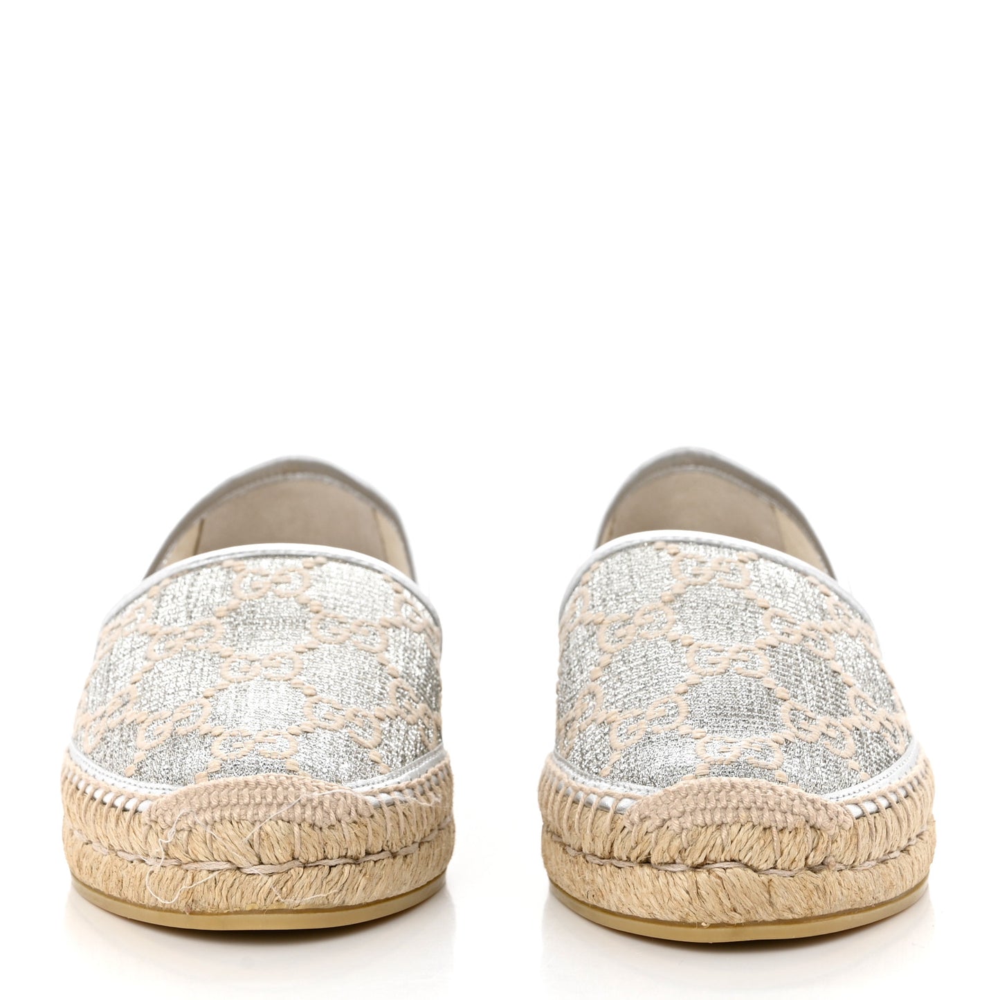 Lame Nappa GG Monogram Espadrilles 37 Silver Beige