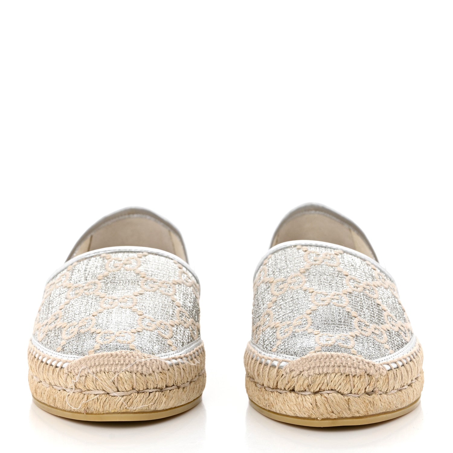 Gucci Lame Nappa GG Monogram Espadrilles 37 Silver Beige 2 of 9