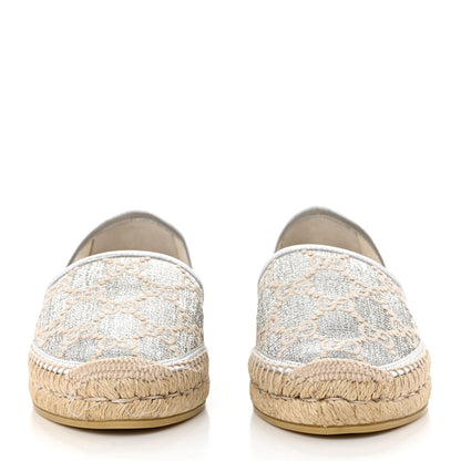 Gucci Lame Nappa GG Monogram Espadrilles 37 Silver Beige 2 of 9