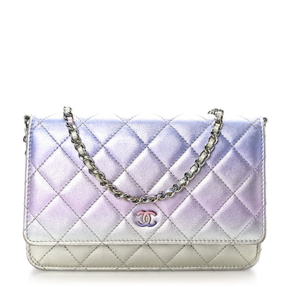 Chanel Gradient Metallic Calfskin Quilted Wallet On Chain WOC Silver Blue Yellow Purple 1 of 10