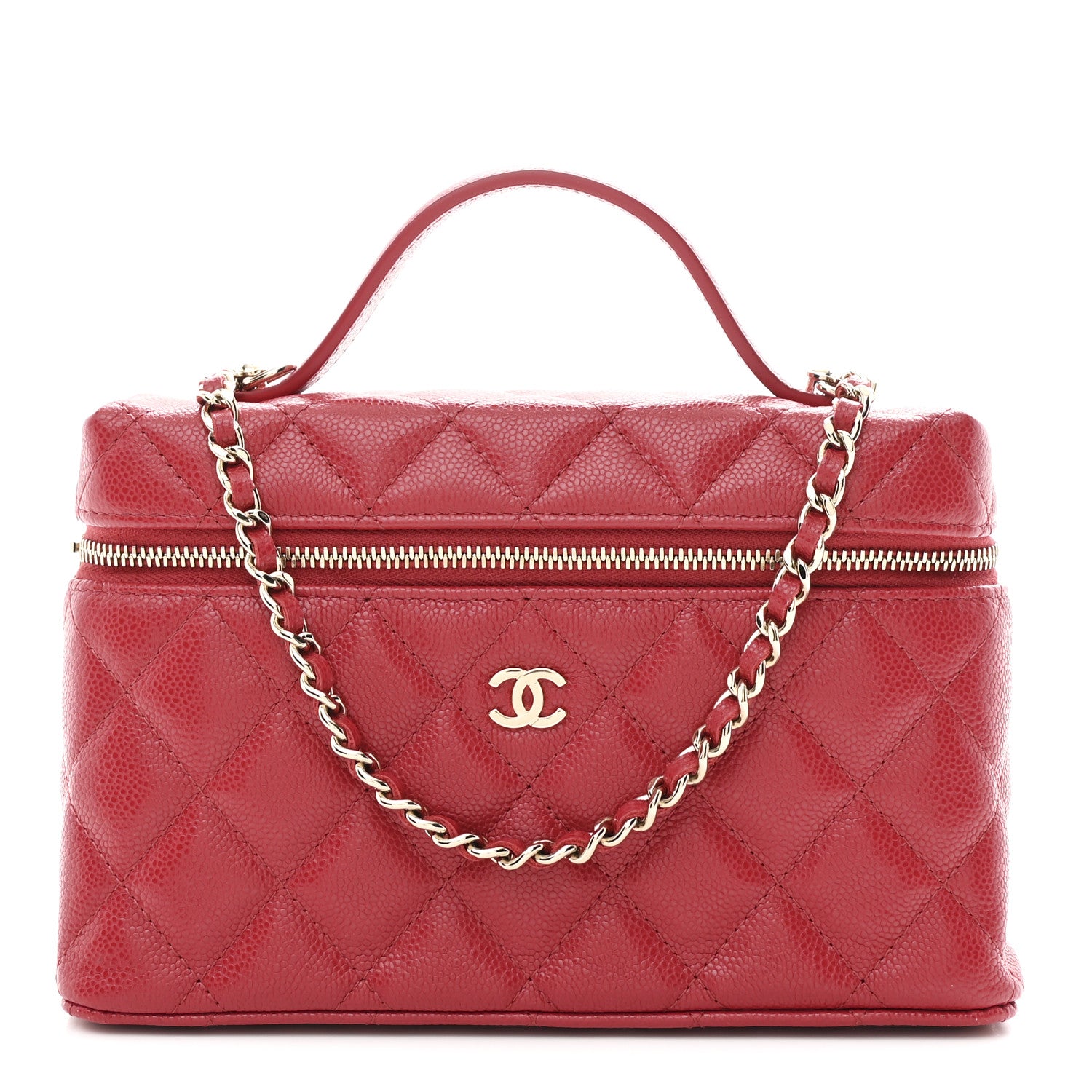 Chanel Caviar Quilted Top Handle Slim Vanity With Chain Red 1 of 11
