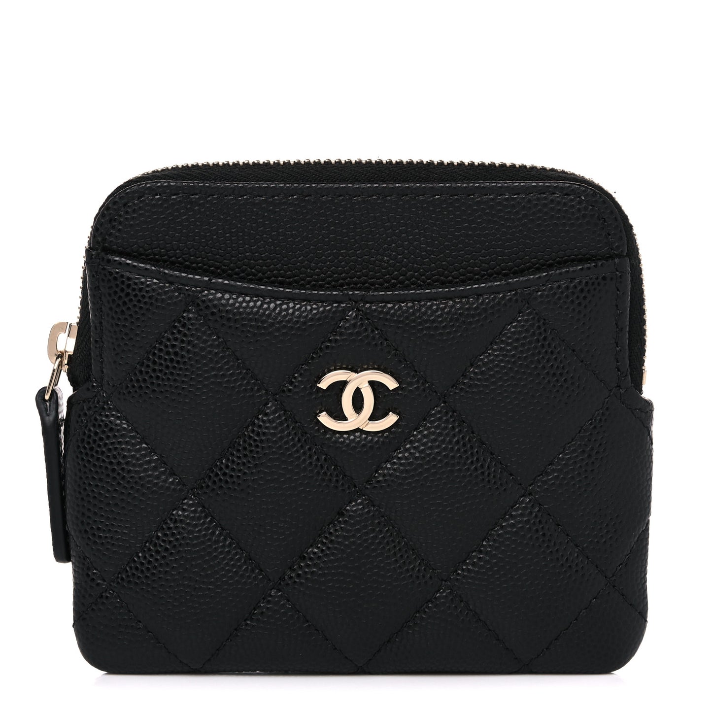 Caviar Quilted Zip Card Holder Wallet Black