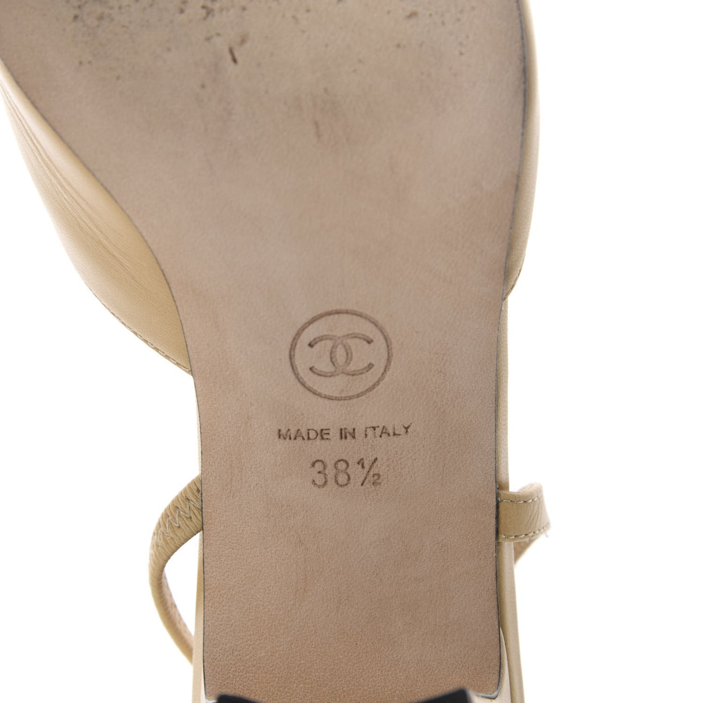 Goatskin Grosgrain Cap Toe CC Slingback Sandals 38.5 Beige Black
